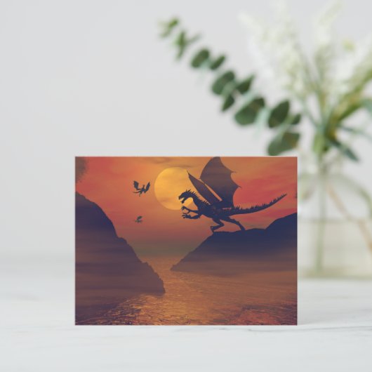 Dragon Sunset Postcard Postkarte (Stehend Vorderseite)
