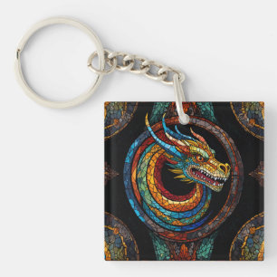 Dragon Swirl im mehrfarbigen Mosaikdesign Schlüsselanhänger