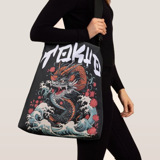 Dragon tanzt japanische Retro Seascape Tragetaschen Mit Langen Trägern (Von Nahem)