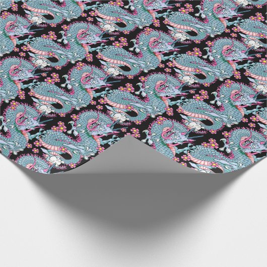 Dragon Tattoo Art in Pink und Peach Melba Geschenkpapier (Ecke)