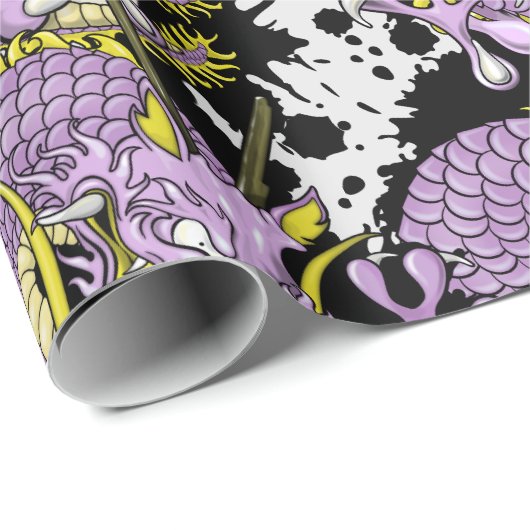 Dragon Tattoo Art Lila Lilac und Gelb Geschenkpapier (Rolleneckpunkt)