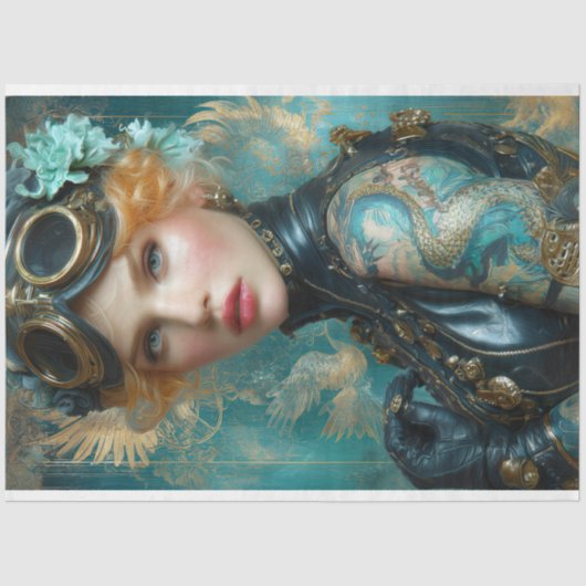 Dragon Tattoo Steampunk Girl Decoupage Paper Seidenpapier (Vorderseite)