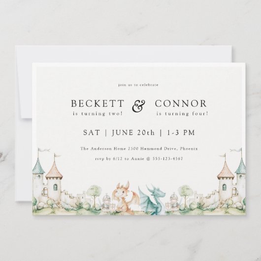 Dragon Theme Joint Birthday Party Einladung (Vorderseite)