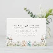 Dragon Theme Joint Birthday Party Einladung (Stehend Vorderseite)