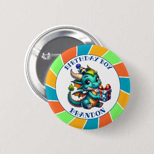 Dragon Themed Birthday Boy Button (Vorne & Hinten)