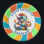 Dragon Themed Boys Geburtstagsparty Pappteller<br><div class="desc">Teller zum Geburtstag eines Jungen mit dem Thema Blau,  Grün,  Gelb und Orange. Niedlich für jeden kleinen Jungen,  der Drachen Liebe! Cartoon Drache,  der Geburtstagskuchen hält.</div>