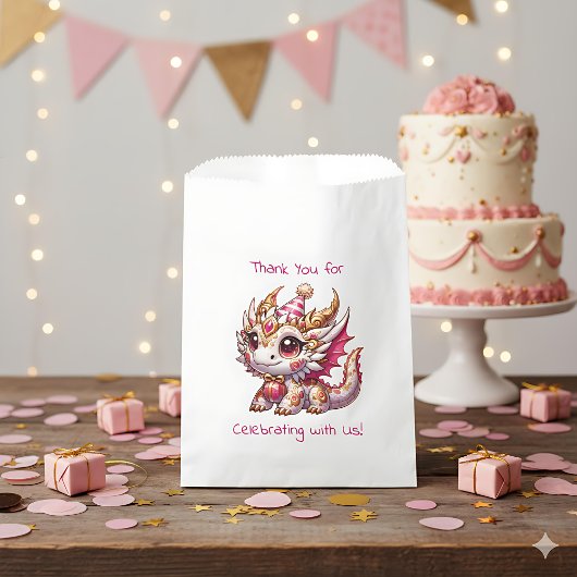 Dragon Themed Pink and Gold Personalisiert Geburts Geschenktütchen