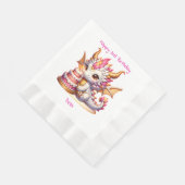 Dragon Themed Pink and Gold Personalisiert Geburts Serviette (Ecke)