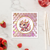 Dragon Themed Pink and Gold Personalisiert Geburts Serviette (Beispiel)
