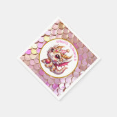Dragon Themed Pink and Gold Personalisiert Geburts Serviette (Ecke)