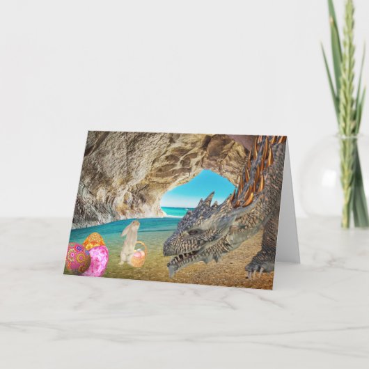 Dragon trifft Ostersonnige Grußkarte Feiertagskarte (Vorderseite)