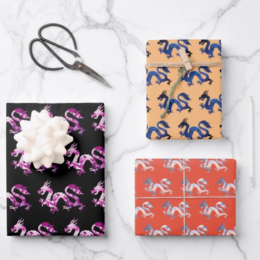 Dragon Trio Geschenkpapier Set (Vorderseite)