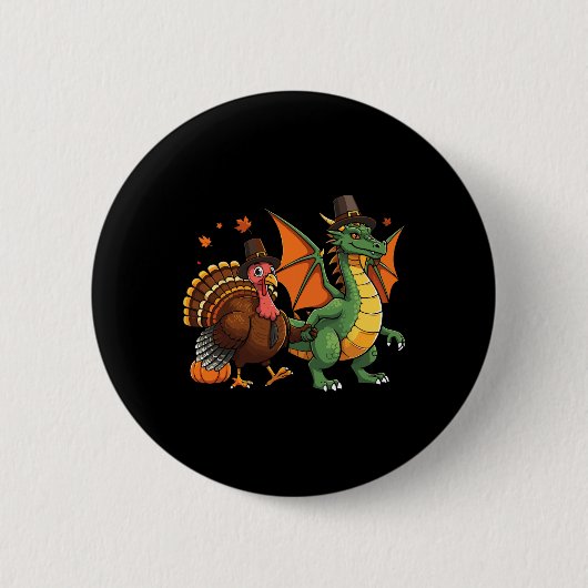 Dragon Turkey Pilgrim Erntedank Pumpkin Kids Bo Button (Vorderseite)