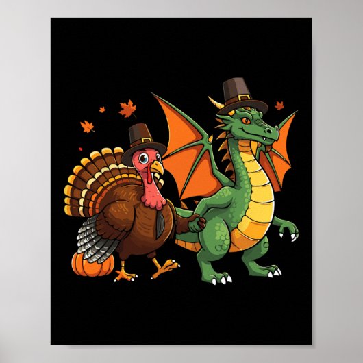 Dragon Turkey Pilgrim Erntedank Pumpkin Kids Bo Poster (Vorne)