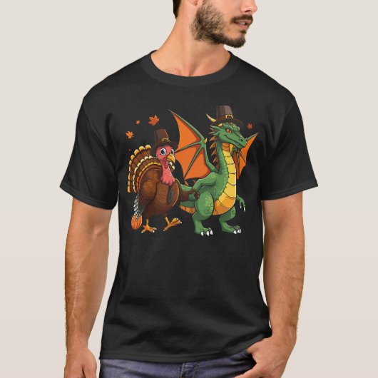 Dragon Turkey pilgrim thanksgiving pumpkin kids bo T-Shirt (Vorderseite)