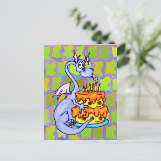Dragon und Birthday Cake Postkarte (Stehend Vorderseite)
