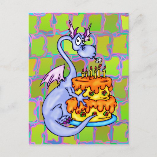 Dragon und Birthday Cake Postkarte (Vorderseite)