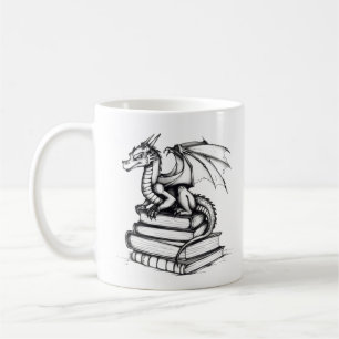 Dragon und Books Line Art Kaffeetasse