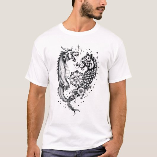 Dragon und Leopard Tattoo Design T-Shirt (Vorderseite)