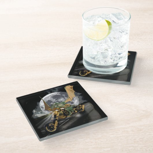 Dragon und Moon Fantasy Artwork Glasuntersetzer (Schrägansicht)