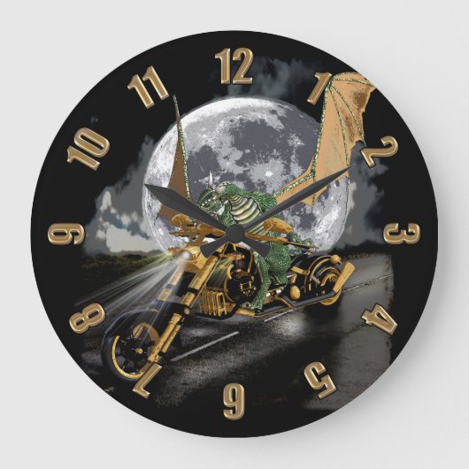 Dragon und Moon Fantasy Artwork Große Wanduhr (Vorderseite)