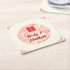 Dragon und Phoenix beige rote chinesische Hochzeit Rechteckiger Pappuntersetzer