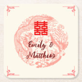 Dragon und Phoenix beige rote chinesische Hochzeit Rechteckiger Pappuntersetzer (Vorderseite)