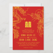 Dragon und Phoenix doppeltes Glück Gold+Rot Einladung (Vorderseite)