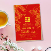 Dragon und Phoenix doppeltes Glück Gold+Rot Einladung
