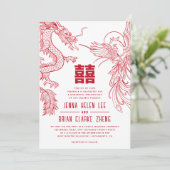 Dragon und Phoenix doppeltes Glück Hochzeit WStyle Einladung (Stehend Vorderseite)