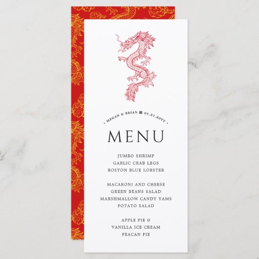 Dragon und Phoenix | Dragon Theme Menu Menükarte (Vorne/Hinten)