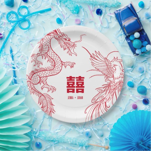 Dragon und Phoenix-Konflikt | Doppeltes Glück Pappteller (Party)