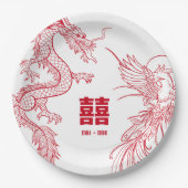 Dragon und Phoenix-Konflikt | Doppeltes Glück Pappteller (Vorderseite)