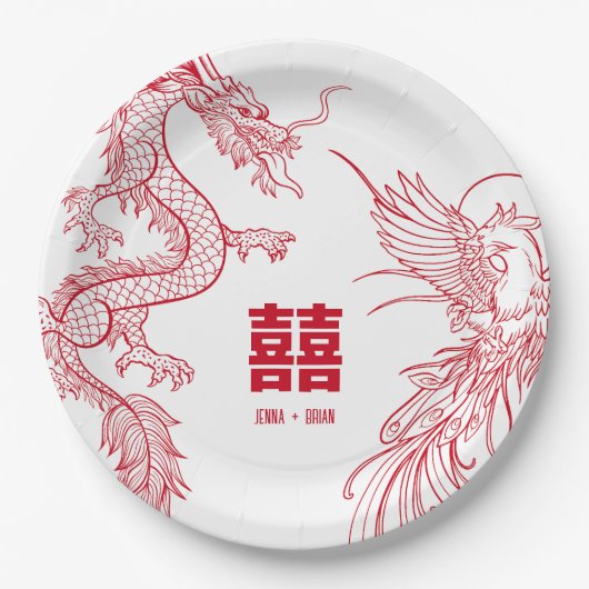 Dragon und Phoenix-Konflikt | Doppeltes Glück Pappteller (Vorderseite)
