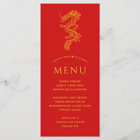 Dragon und Phoenix | Menü mit rotem Thema Menükarte (Vorderseite)