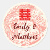 Dragon und Phoenix Rote chinesische Hochzeit Einla Runder Aufkleber (Vorderseite)