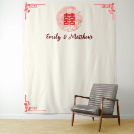 Dragon und Phoenix roter chinesischer Hochzeitskul Wandteppich