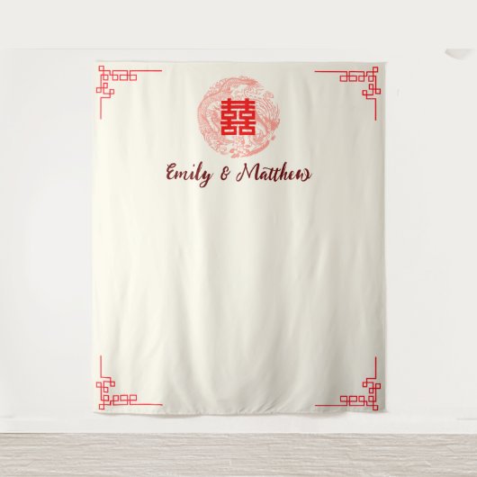 Dragon und Phoenix roter chinesischer Hochzeitskul Wandteppich (Vorderseite)