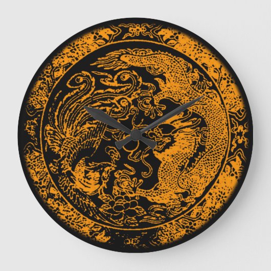 Dragon und Phoenix Wall Clock Große Wanduhr (Vorderseite)