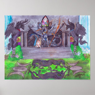 Dragon Unicorn Temple Girl Baby Zauber Poster