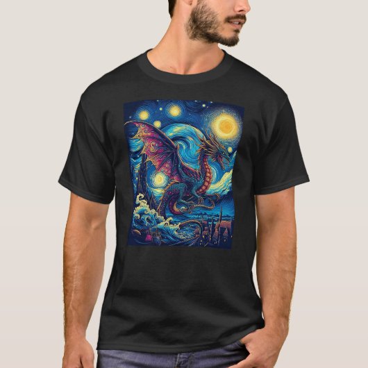 Dragon van gogh Starry Night T-Shirt (Vorderseite)