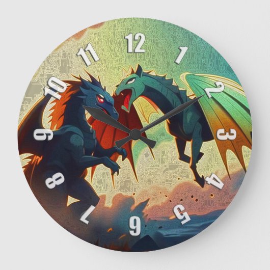 Dragon vs Pegasus - Fantasy Art Große Wanduhr (Vorderseite)