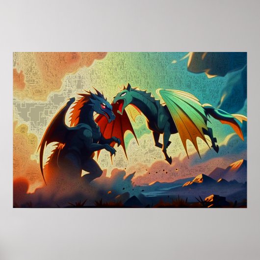 Dragon vs Pegasus - Fantasy Art Poster (Vorne)