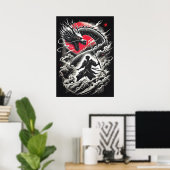 Dragon vs Samurai Warrior - Japanese Tattoo Poster (Heimbüro)