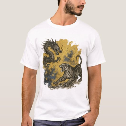 【Dragon vs Tiger Japanese Ink Art T-Shirt】 T-Shirt (Vorderseite)