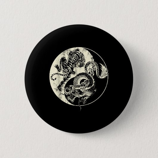 Dragon Vs Tiger Tattoo! Yin and Yang Beast Fight Button (Vorderseite)
