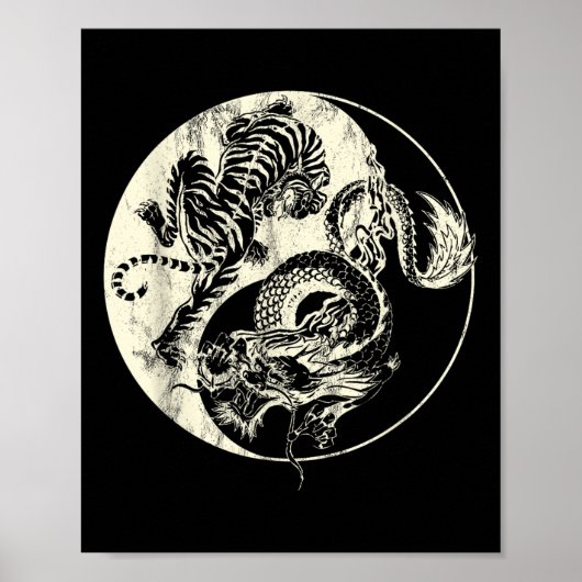 Dragon Vs Tiger Tattoo! Yin and Yang Beast Fight Poster (Vorne)
