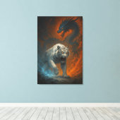 Dragon vs White Tiger – Mystical Fantasy Wall Art Leinwanddruck (Insitu (Holzboden))