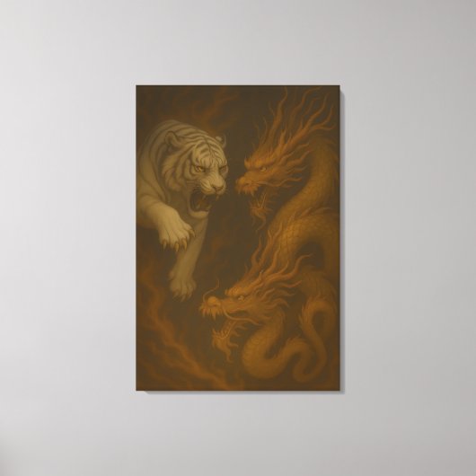 Dragon vs White Tiger – Mystical Fantasy Wall Art Leinwanddruck (Vorderseite)