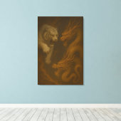 Dragon vs White Tiger – Mystical Fantasy Wall Art Leinwanddruck (Insitu (Holzboden))